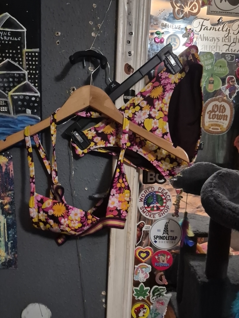 aerie Floral Daisy Print Bikini Set - Yellow, Pink, Black